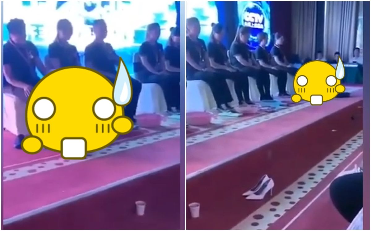 ▲女總裁跪地幫員工洗腳。（圖／翻攝微博）