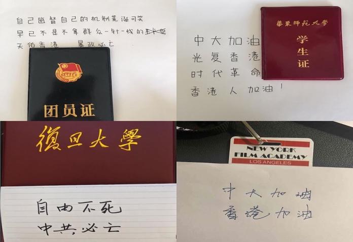 ▲中國大陸大學生、畢業生上傳學生證聲援香港。（圖／翻攝自推特）