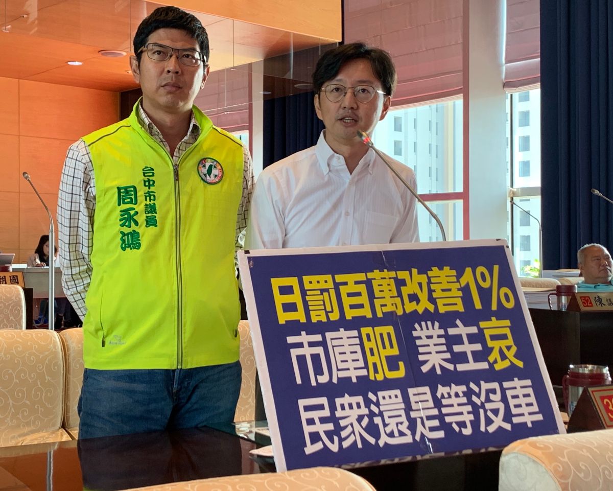 ▲中市公車全面實施系統自動稽核機制，議員江肇國、周永鴻表示，改善程度不到1%，把責任推卸給業者去承擔。 (圖／柳榮俊翻攝2019.11.15)