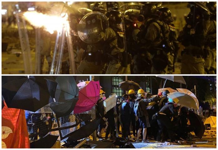 ▲香港理工大學 16 日晚間發生多起警民衝突。（圖／美聯社／達志影像／理大校園電台臉書）