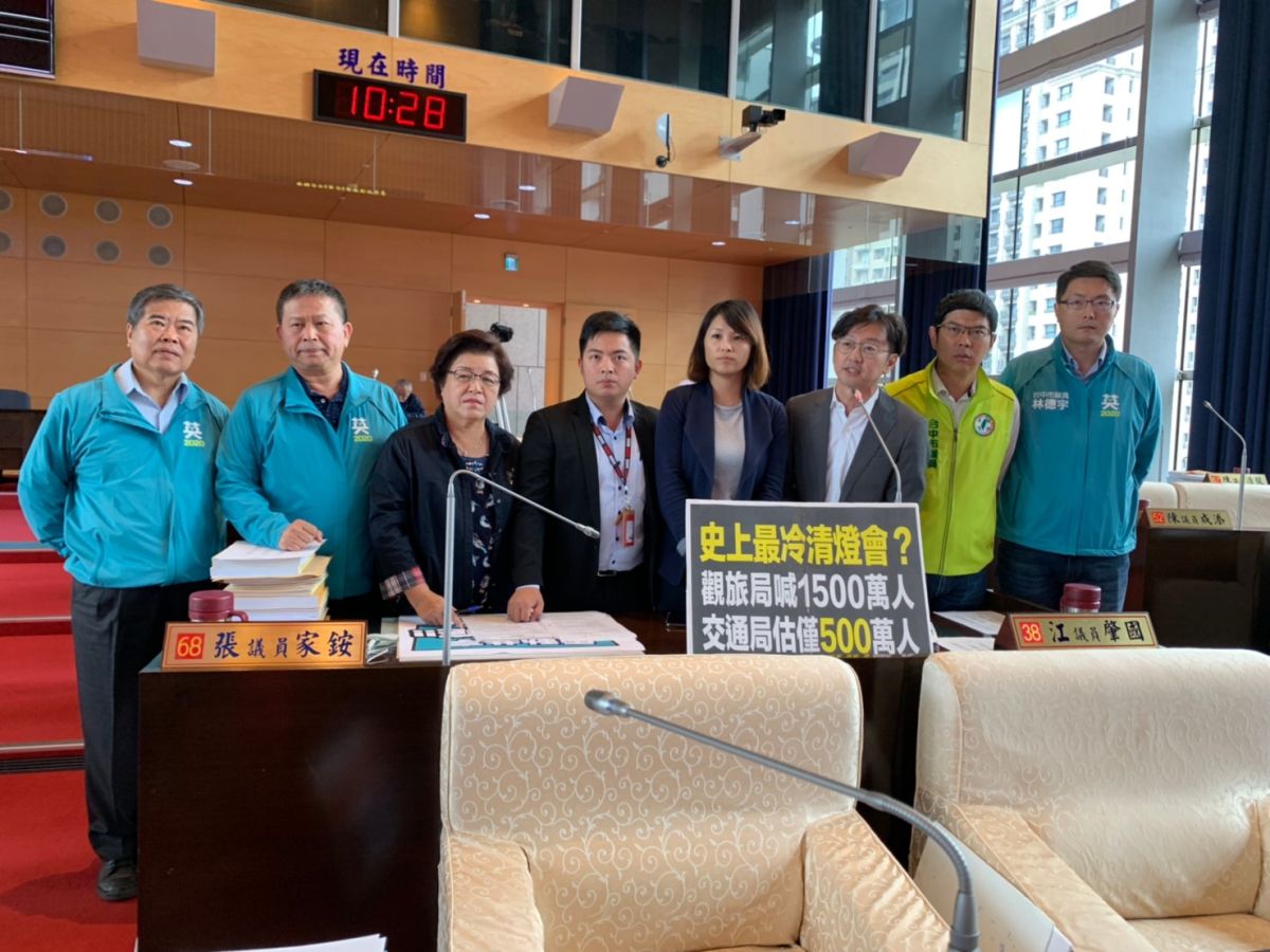 ▲民進黨議員指出，台灣燈會市府預估后里展區有220萬人次、文心森林公園展區僅255萬人次，總計475萬人次，質疑，這是交通局太嚴謹，還是觀旅局太膨風呢？ (圖／柳榮俊翻攝2019.11.19)