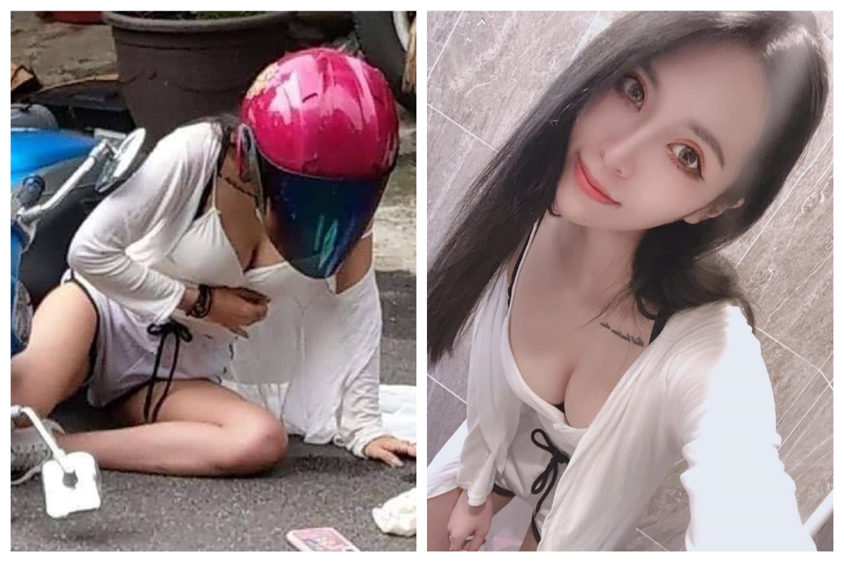 ▲網路上瘋傳一組「車禍照」，女騎士白色薄紗下好身材展露無遺，而她的身份也被肉搜，原來是網紅「阮蓎 Nana」。（合成圖／翻攝自臉書粉專「加藤軍台灣粉絲團 2.0」／翻攝自粉專「阮蓎 Nana」）