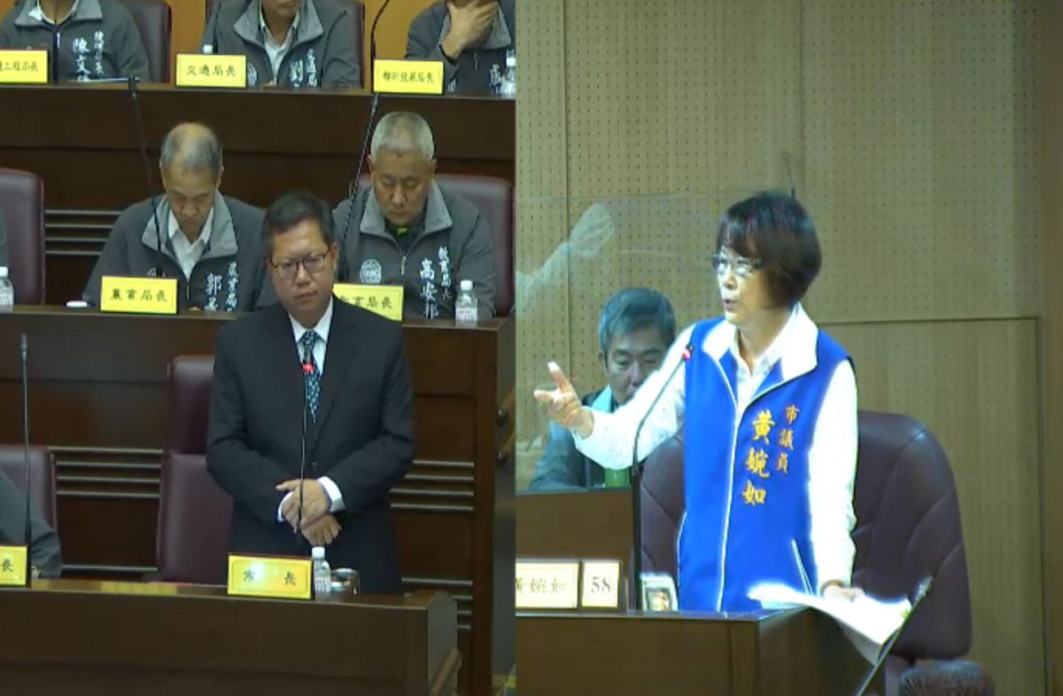 ▲黃婉如認為長官對部屬表達關懷，頂多在公眾場合拍拍肩膀，難道一定要摸屁股這種方式嗎？（圖／翻攝桃園市議會直播）