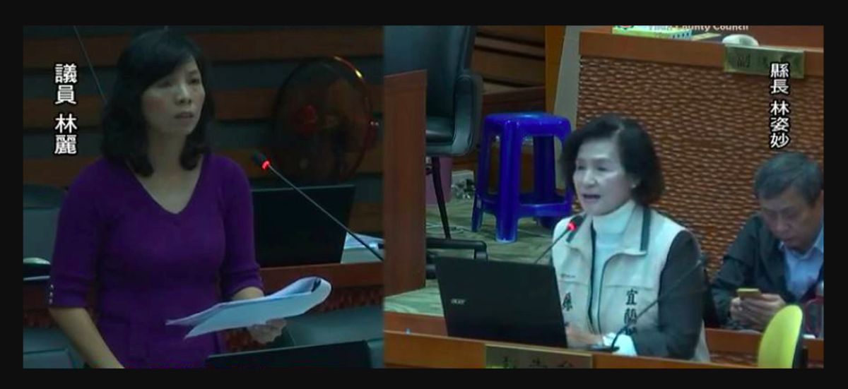 ▲民進黨宜蘭縣議員林麗今（25）日在縣議會縣長施政總質詢當中質詢縣長林姿妙。（圖／記者李清貴翻攝,2019.11.25)