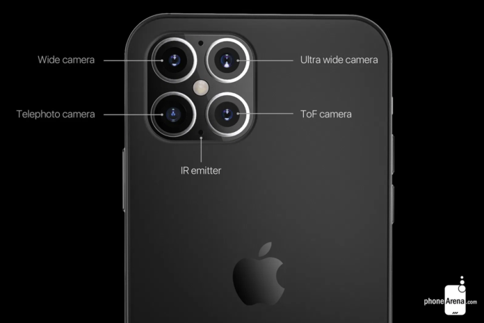 ▲傳言iPhone 12將會把鏡頭增加到四顆，告別三眼怪的設計。（取自Phonearena）