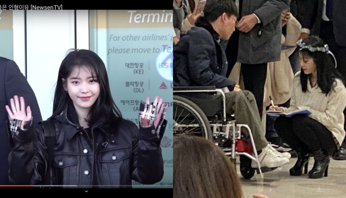 ▲IU來台；為行動不便粉絲簽名。（圖／Newsen TV YouTube）