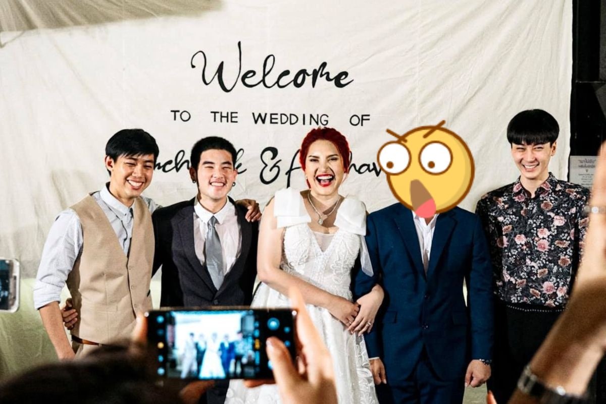 ▲新郎與新娘及其前男友們同框，表情引發萬人朝聖。（圖／翻攝自 Tunchanok Boonkacha 臉書）