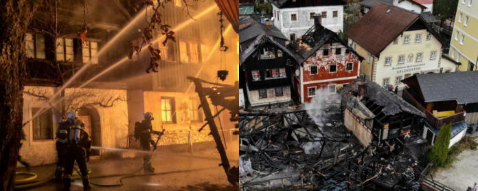 ▲奧地利知名觀光小鎮哈修塔特（ Hallstatt ），當地時間 30 日驚傳祝融，數棟木屋因此被燒毀，遊客也暫時被禁止進入。（圖／翻攝自推特）
