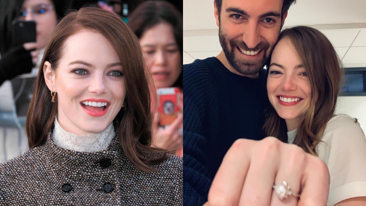 ▲艾瑪史東（左圖）與製作人男友宣布訂婚。（圖／美聯社、IG）