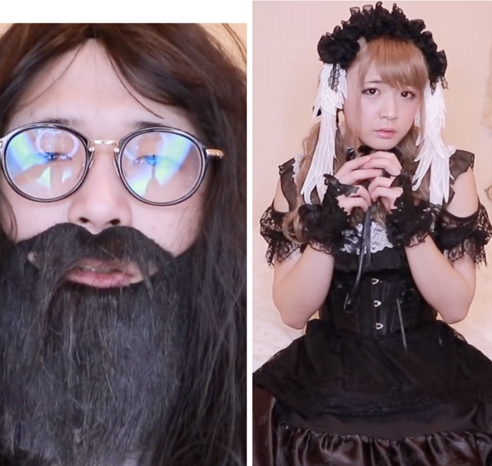 上月，一名日本中年大叔分享化妝示範影片，短短20分鐘的功夫，鬍鬚大叔竟變成了超可愛正妹，驚艷眾多網友。（圖片翻攝自YouTube: ひめにぃ様）