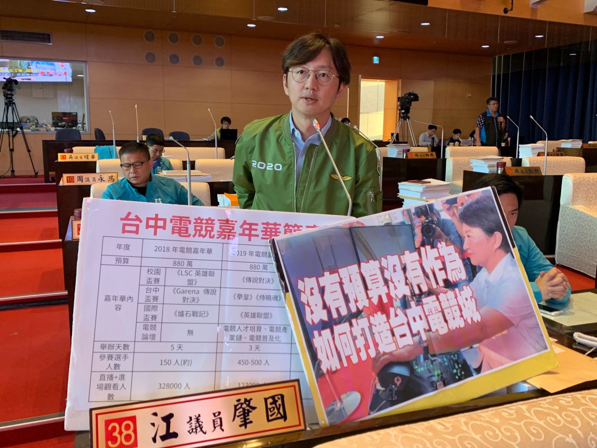 ▲議員江肇國表示，市府若有心發展電競產業，從今年預算來看，經費卻直接砍半，完全口惠實不至。 (圖／柳榮俊攝2019.12.13)