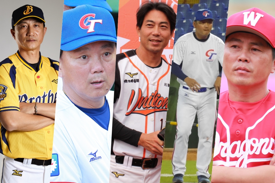 中職回歸全本土總教練時代，左起丘昌榮、洪一中、林岳平、曾豪駒、葉君璋。（圖／NOWnews資料照）