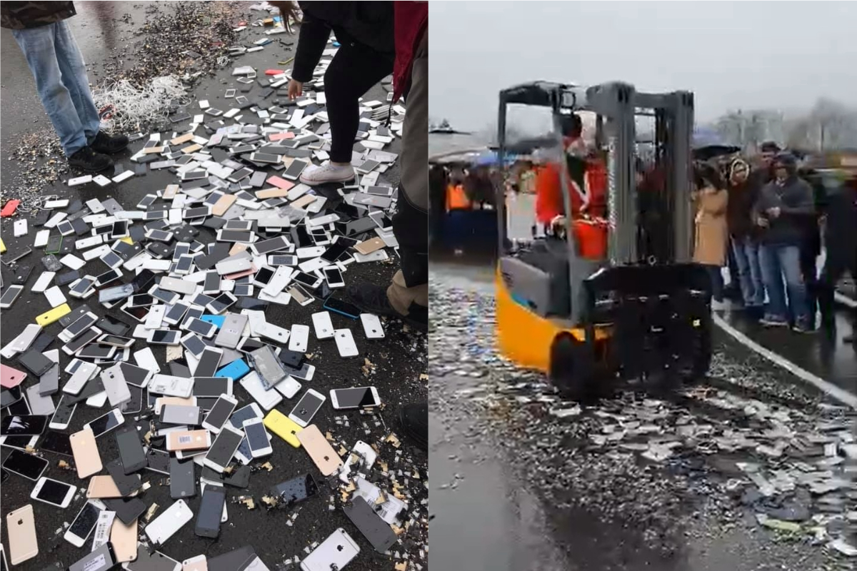 ▲ Remade 員工對公司表達不滿，輾爆 3,000 支手機。（合成圖／翻攝自 CFDT Remade infos salariés 臉書）