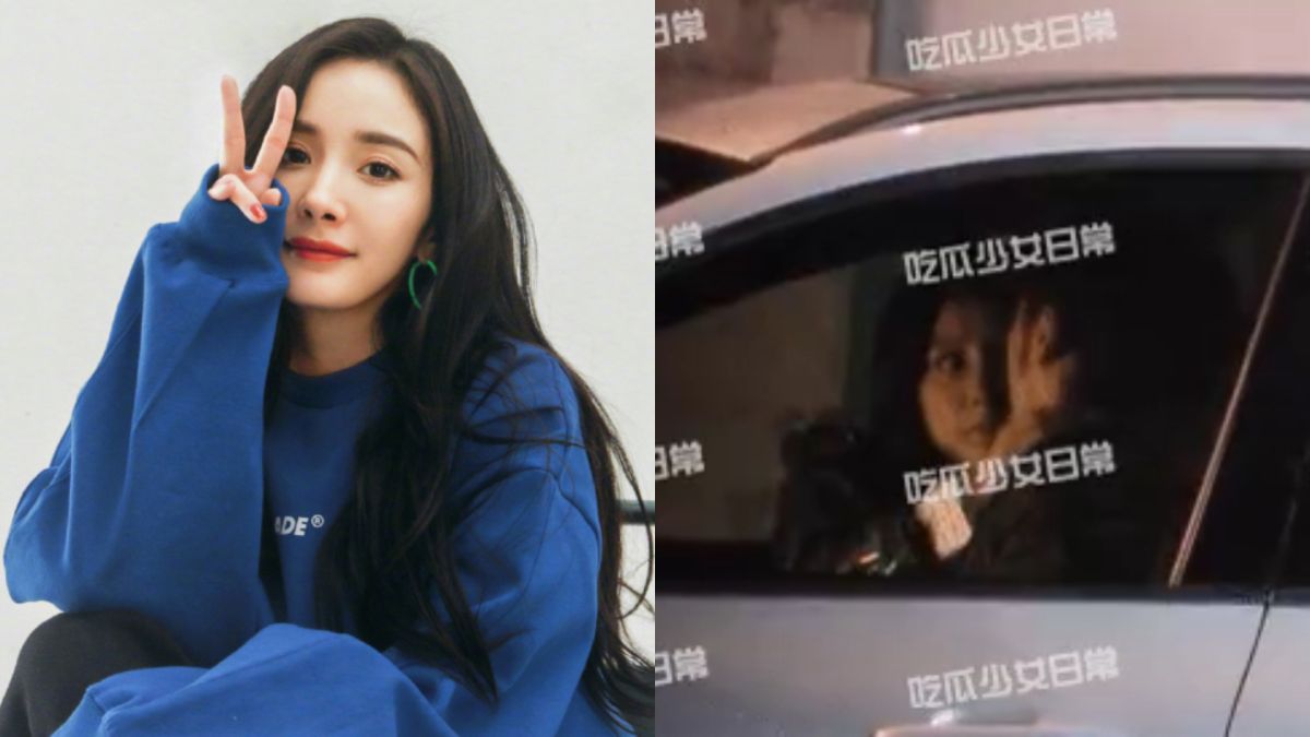 ▲楊冪被拍到與男星在車上互動親暱。（圖／微博）