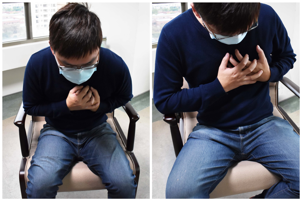 ▲一名 30 歲男子出現胸痛、呼吸困難、頭暈等症狀，自覺性命面臨危險，數度就醫檢查卻都沒什麼問題。（合成圖，僅示意非當事人／林新醫院授權提供）