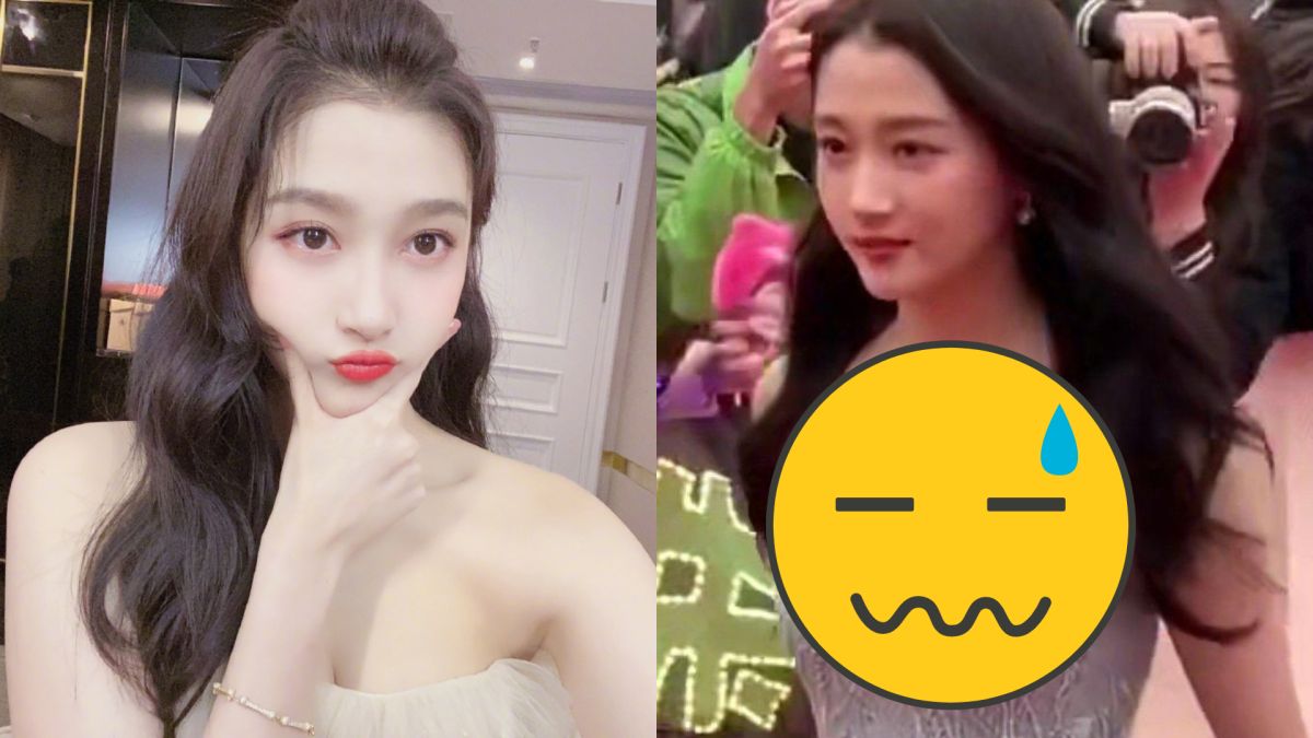 ▲關曉彤走頒獎典禮紅毯時出現NG畫面。（圖／微博）