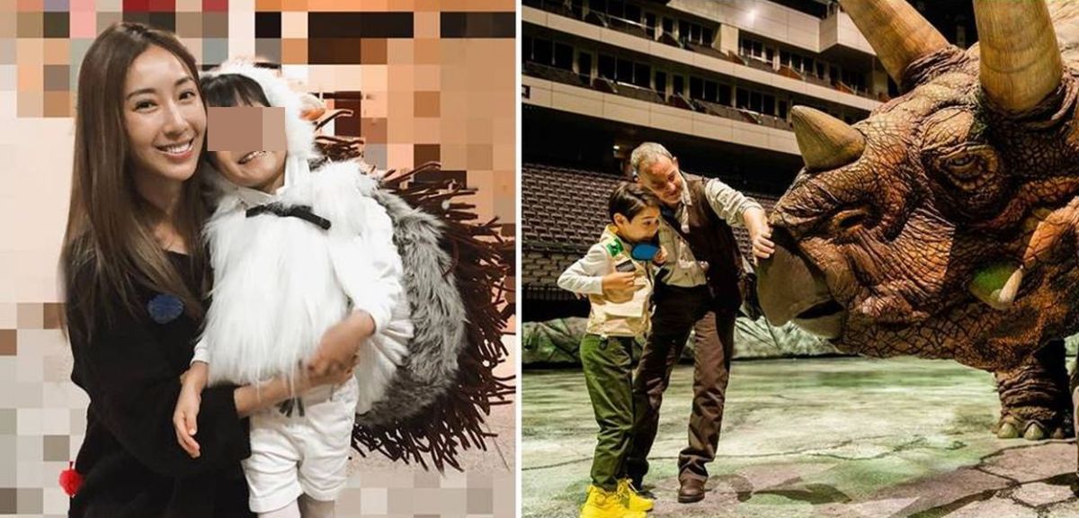 ▲隋棠帶小孩看恐龍秀。（合成圖）