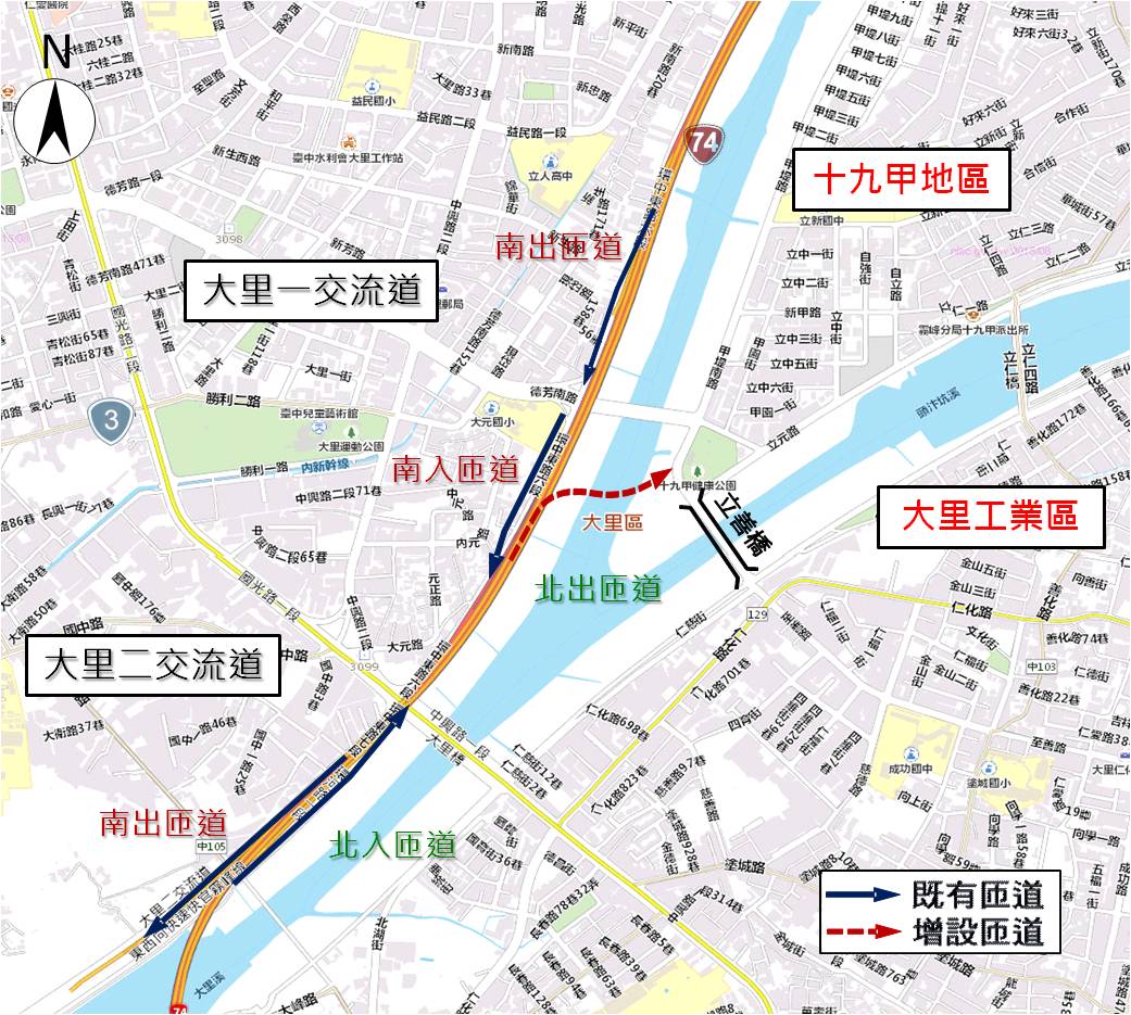 ▲台中大里十九甲地區北出匝道示意圖。（圖／截取自台中市政府官網）
