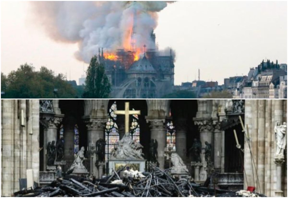 ▲巴黎聖母院於 4 月傳出火警，具代表性的哥特式尖塔被燒毀。（圖／翻攝自 Teller Report ）