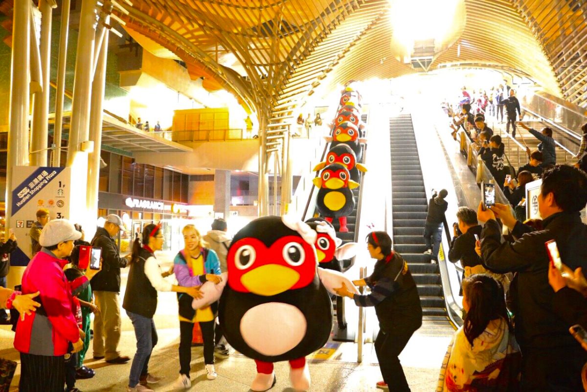 ▲小小萌鴨從車站上方手扶梯下來時，模樣相當可愛。（圖／記者鄭志宏攝）