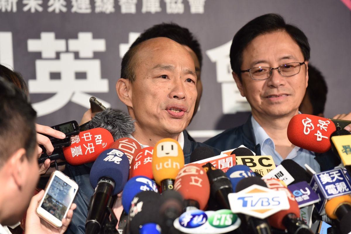 ▲國民黨總統候選人韓國瑜26日出席在華山1914文創園區舉辦的「重返國際舞台之青創座談」，會後接受媒體聯訪。（圖／記者林柏年攝, 2019.12.26）