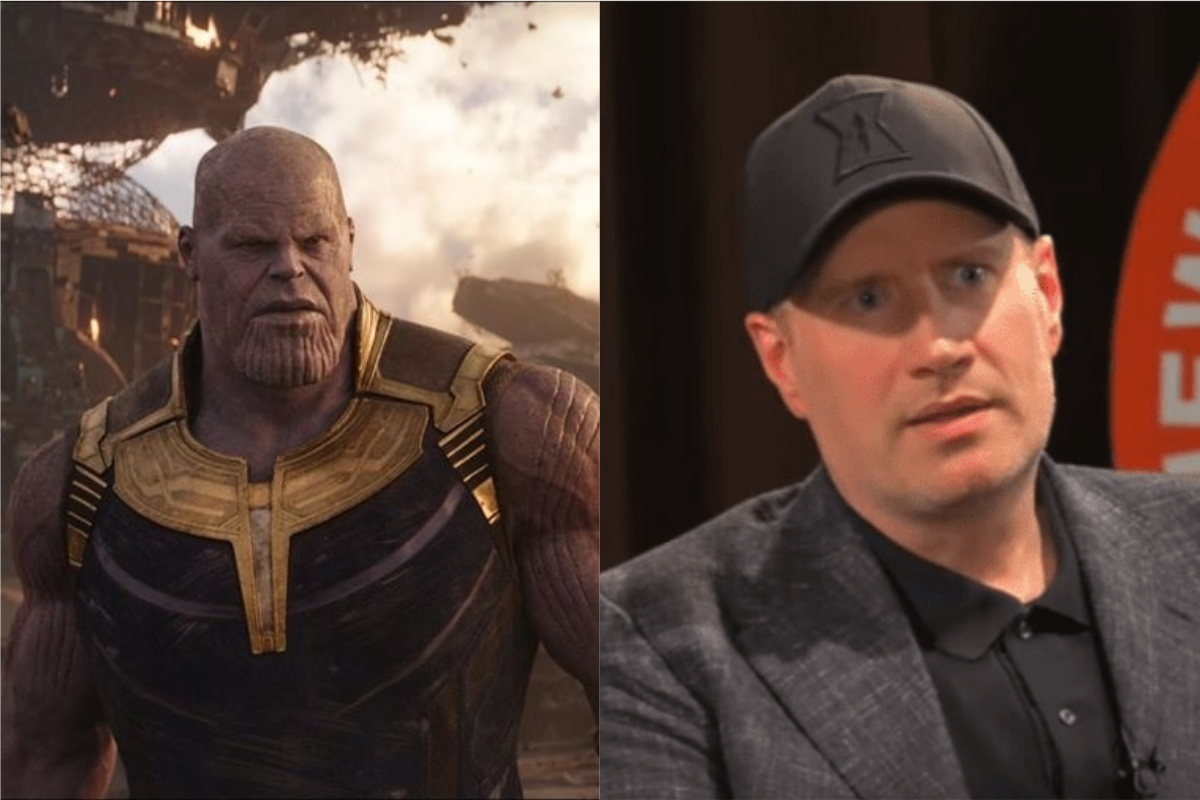 ▲漫威總裁 Kevin Feige （右）日前透露「最強英雄」是誰，並說薩諾斯（左）遇到她只有被壓著打的份。（合成圖／翻攝 Avengers 臉書、Bounding Into Comics 推特）