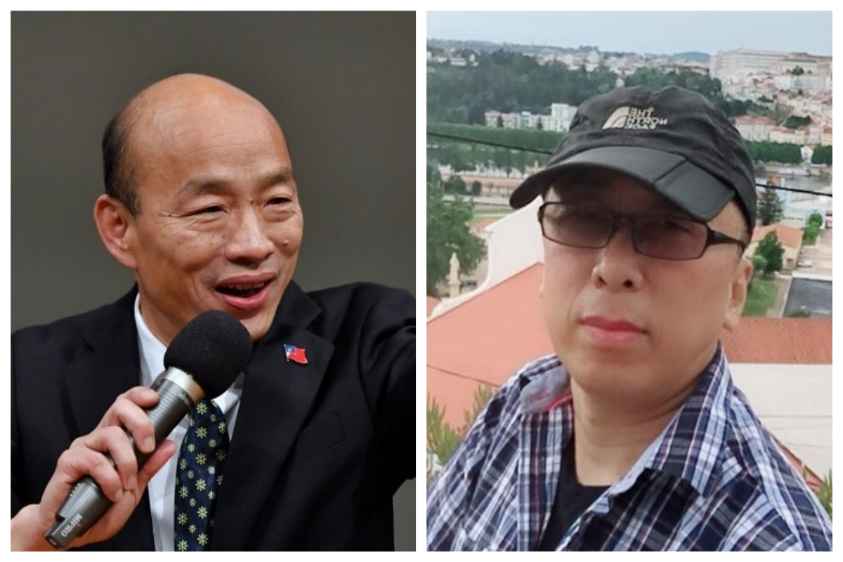 ▲國民黨總統候選人韓國瑜 5 日在新北市參加造勢活動時提到，自己就讀國中時，每天看著坐在前面的女同學「又白、又漂亮的小腿...」導致成績一落千丈，作家苦苓事後則在臉書 PO 文批韓根本是「渣男無誤！」（合成圖／中央社資料圖片／翻攝自苦苓臉書）