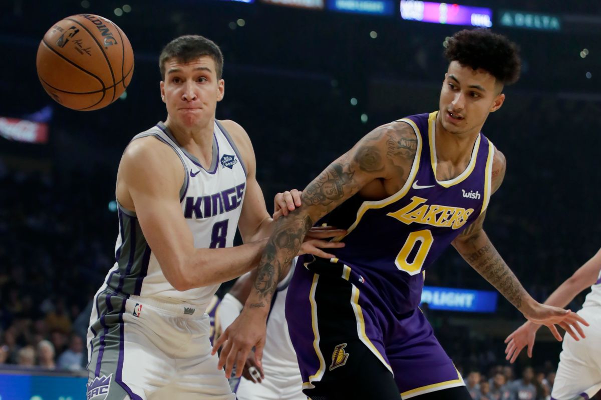 國王射手 Bogdan Bogdanovic和湖人前鋒Kyle Kuzma捲入交易傳聞。（圖／美聯社／達志影像）