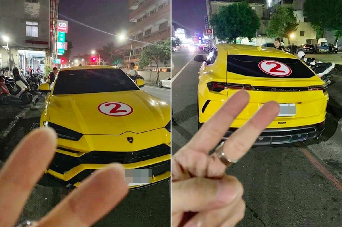 ▲由韓粉組成的「貪食蛇車隊」中，驚見價值千萬的跑車藍寶堅尼，十分吸睛！（圖／翻攝自臉書韓國瑜後援會）