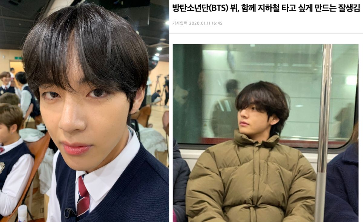 ▲V零偽裝搭地鐵登熱搜。（圖／BTS Twitter、韓網）
