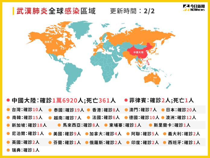 ▲武漢肺炎全球感染區域。（圖表／NOWnews製作）