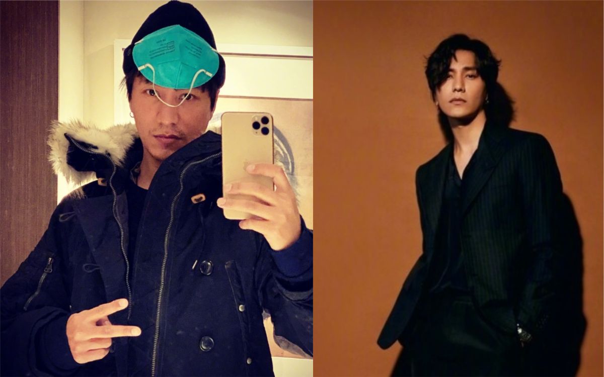 ▲大陸演員陳坤將口罩戴在額頭上。（圖／翻攝微博） 