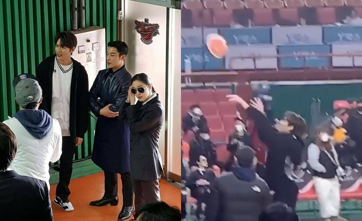 ▲李敏鎬、金高銀、禹棹煥等人昨在籃球館拍戲。（圖／IG）
