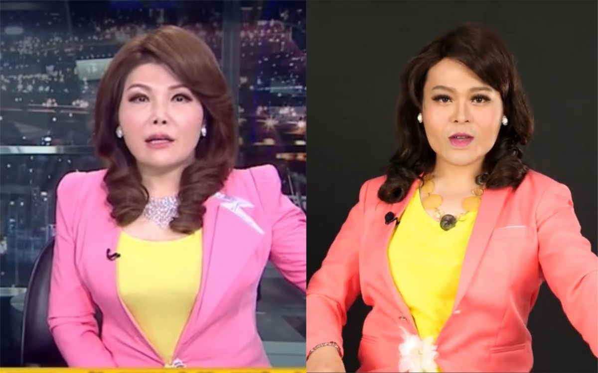 ▲網紅又仁（右）模仿主播張雅琴（左）。（圖／翻攝年代新聞、又仁Youtube） 