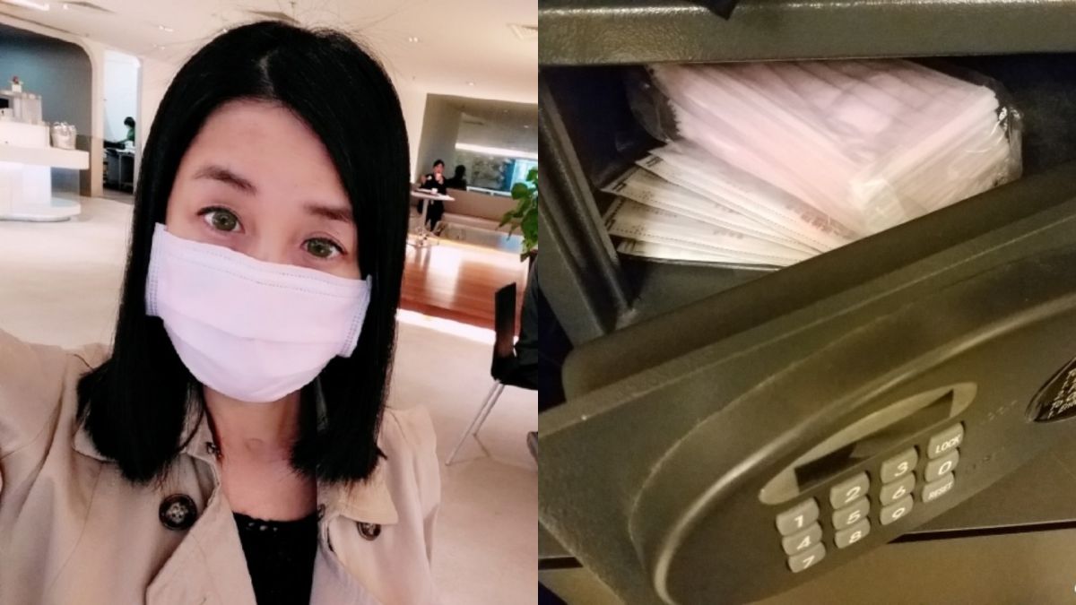▲主播劉珊玲出門前把僅剩的口罩鎖進保險箱。（圖／劉珊玲微博）