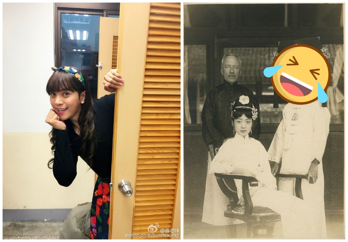 ▲有網友發現末代皇后的英文老師（右圖右一）與羅志祥的女裝扮相「朱碧石」極為相似。（圖／翻攝微博、維基百科）