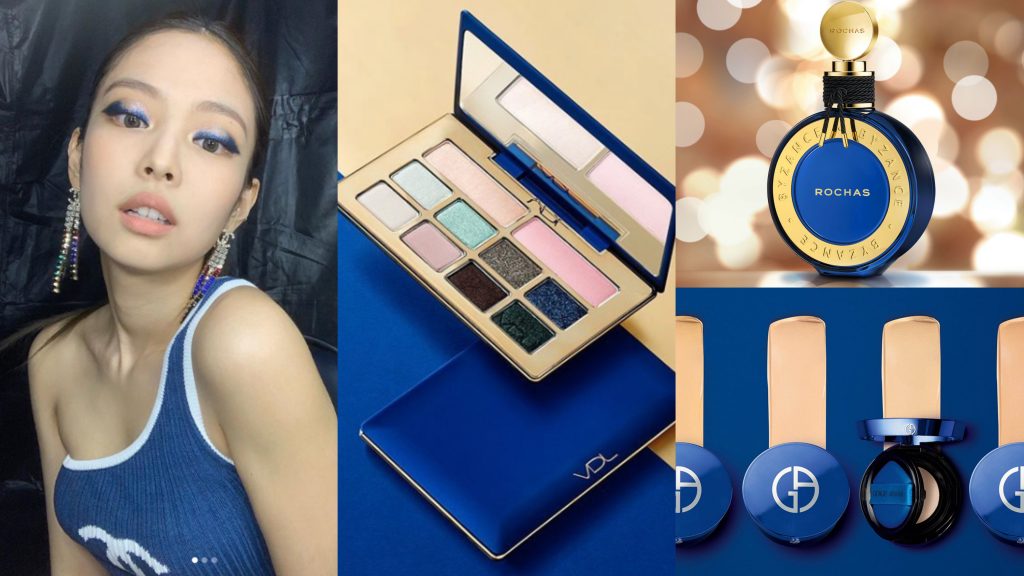 ▲經典藍彩妝。（圖／ROCHAS、翻攝自IG@jennierubyjane、vdl_cosmetics、Giorgio Armani 官網）