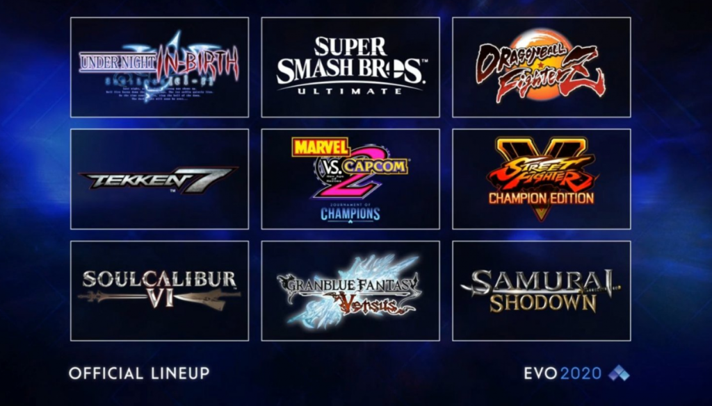 EVO官方公告EVO 2020的9款競技項目。   圖：翻攝自推特