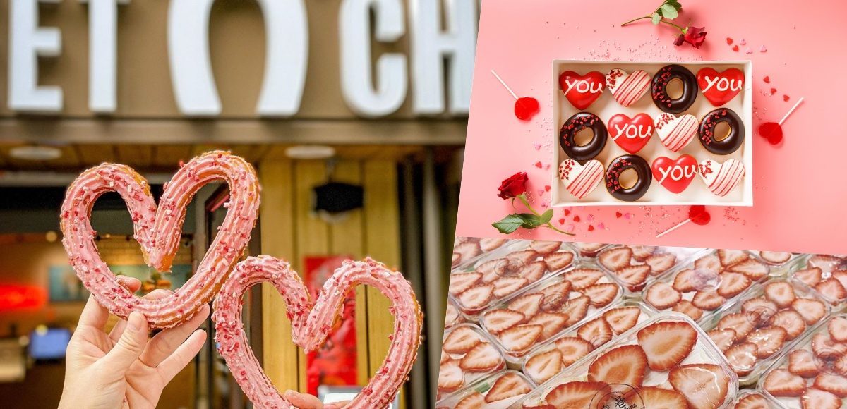 ▲情人節草莓系甜點。（圖／Street Churros FB、Krispy Kreme 官網、窩巷FB）