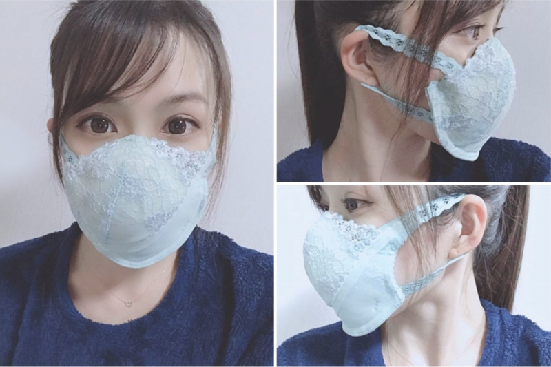 日本正妹自製內衣口罩（翻攝自Twitter朝比奈 夢乃）