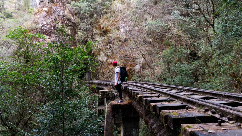 Natalis以影片記錄在臺灣爬山的經驗，並創立YouTube頻道「Laotang老唐」分享臺灣山岳之美，其中「阿里山眠月線」的絕美運鏡揭開這條近期爆紅舊鐵道的神秘面紗。（圖｜Natalis提供）