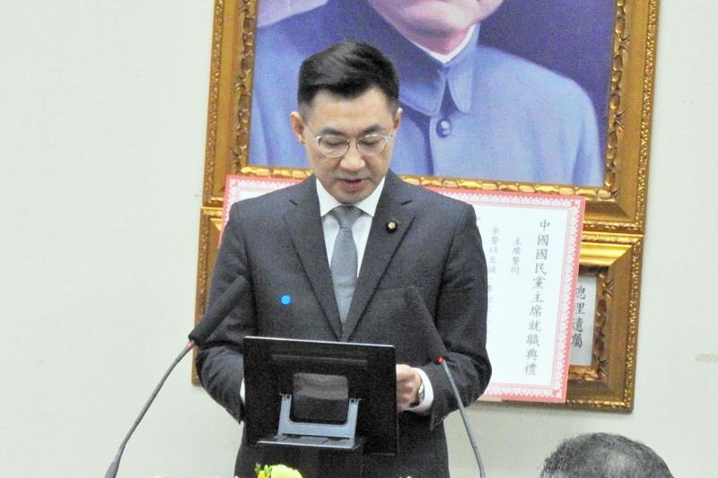 國民黨主席江啟臣9日發表就職談話，全篇沒提外界矚目的「九二共識」。（圖 / 記者陳弘志攝）