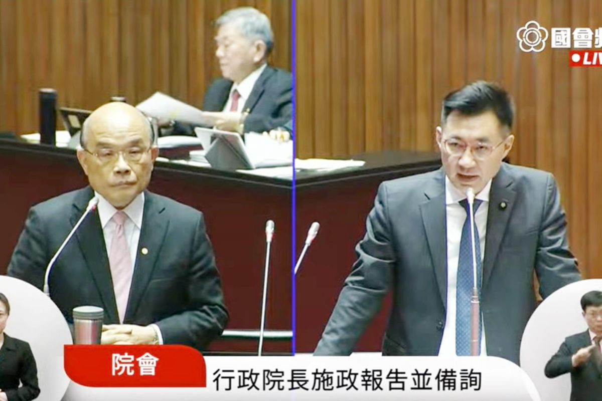 身兼國民黨主席的立委江啟臣10日質詢行政院長蘇貞昌。( 圖 / 翻攝國會頻道 )