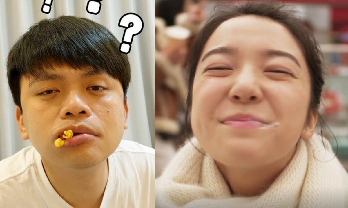 ▲蔡阿嘎學上白石萌音索吻。（圖／二伯IG、KKTV）
