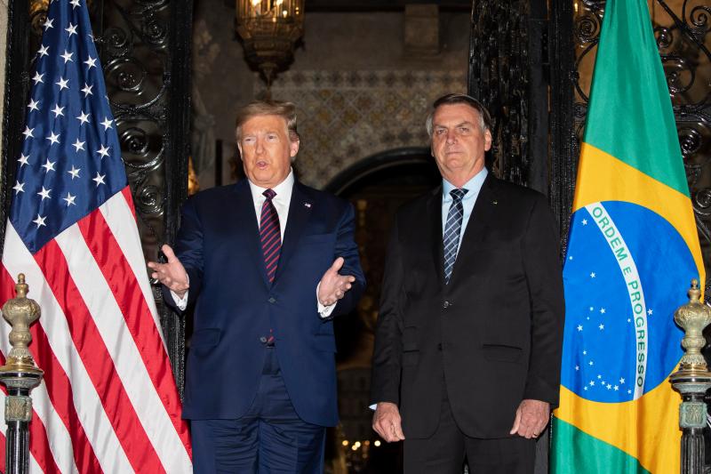▲ 川普與巴西總統波索納洛見面。（圖／美聯社／達志影像）