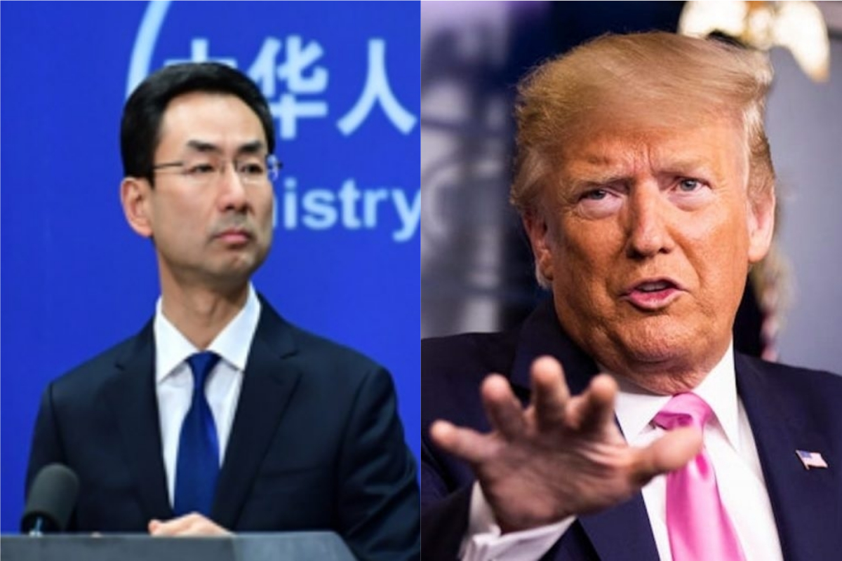 ▲美國總統於官方推特上直接稱「中國病毒」，而引起大陸發言人耿爽不滿。（翻攝自 USA Today 、中國大陸外交部官網）