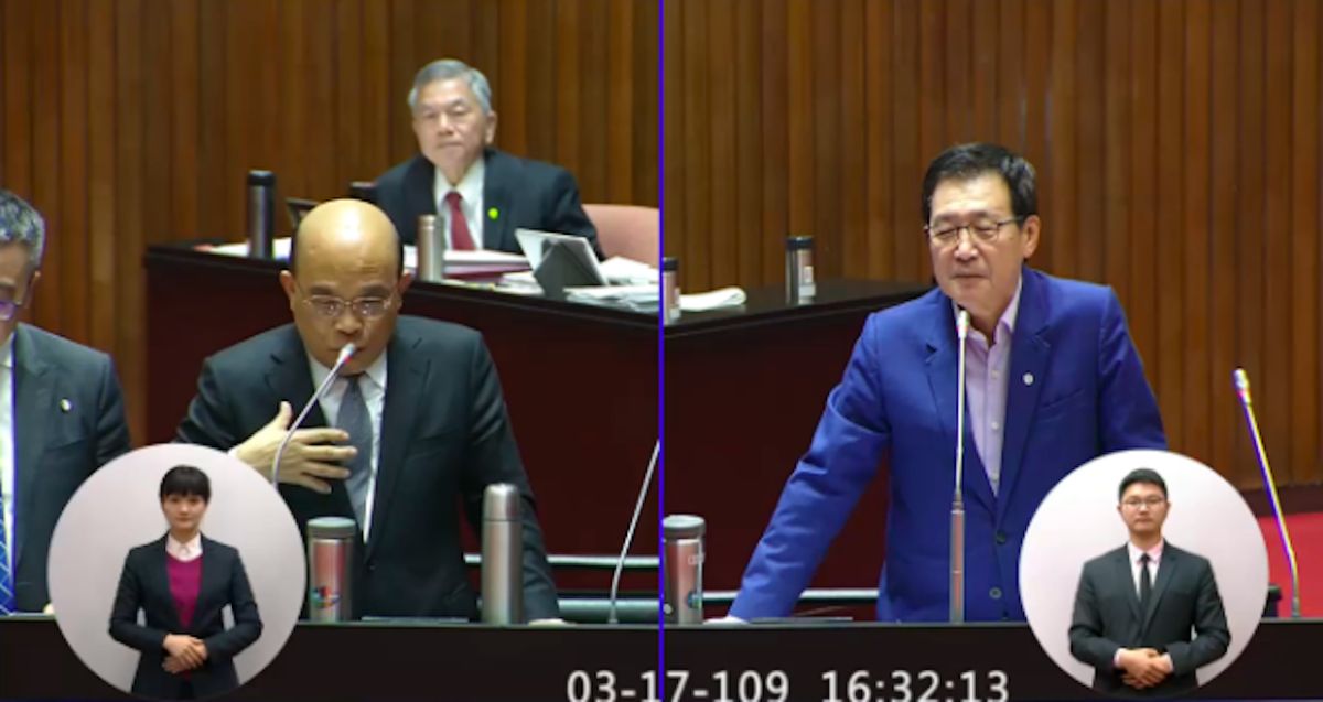 ▲國民黨立委費鴻泰表示，現在兒童口罩似乎產量過剩，能否送兒童口罩當兒童節禮物。行政院長蘇貞昌表示要回去算算才能決定。（圖／翻攝自國會頻道, 2020.3.17）