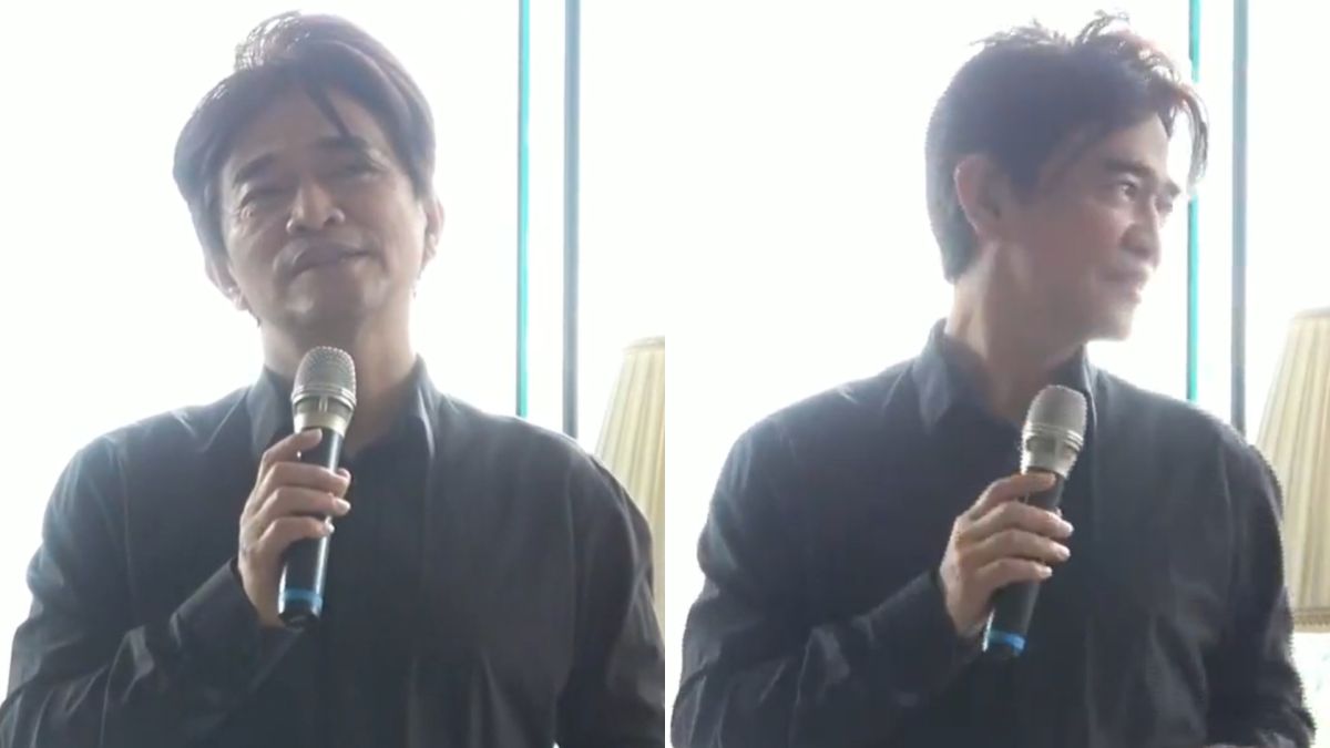 ▲吳宗憲代辛龍出面談劉真，過程中提到夫妻倆的4歲女兒數度哽咽。（圖／NOWnews直播畫面）