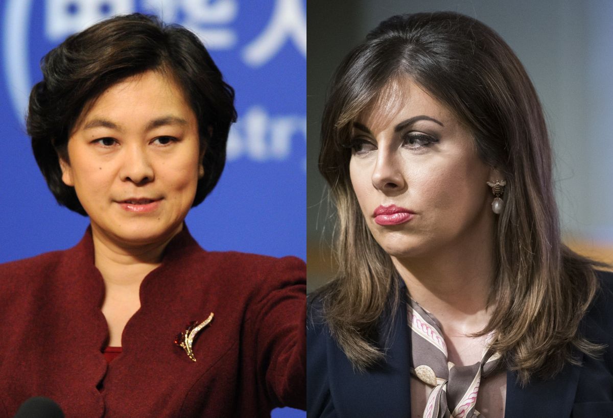 ▲美國國務院發言人歐塔加思(右)與中國外交部發言人的華春瑩(左)，近日在推特上針對武漢肺炎疫情開戰。資料照。（圖／美聯社／達志影像）