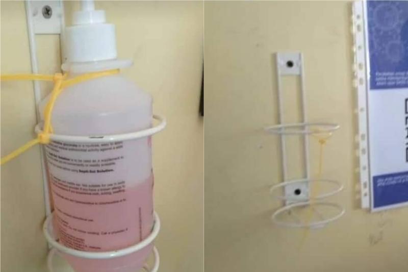 ▲馬來西亞一家醫院的消毒液瘋狂被偷。（合成圖／翻攝Cempedak Cheese臉書）